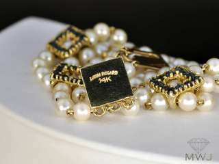 14k Yellow Gold Vintage Lucien Piccard Pearl Bracelet  