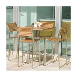  70075 5pc Vogue Teak and Stainless Barstool and Table Set 