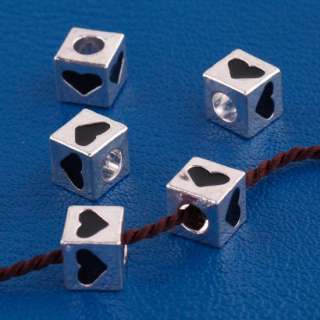 15X TIBETAN SILVER SQUARE DICE HEART SPACER CHARM BEADS  