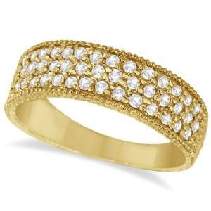  Three Row Filigree Diamond Statement Ring 14k Yellow Gold 