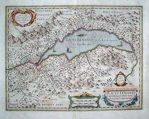 1633 (1605) Hondius (Goulart) LAKE GENEVA Lacus Lemani  