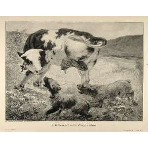   Print Cow Herding Dogs Farm Henry Baudot Engraving   Original Print