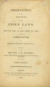 MALTHUS. Observations on  Corn Laws 1815  