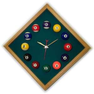  00 238X20   12in Diamond Billiard Clock Oak & Dark Green 