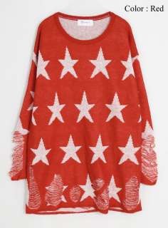 AnnaKastle New Womens Star Print with Rips Knit Sweater Top Red size S 