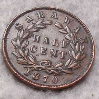 1870 British Sarawak Half Cent Rajah Brooke K5 ws  