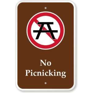  No Picnicking (with Graphic) Aluminum Sign, 18 x 12 