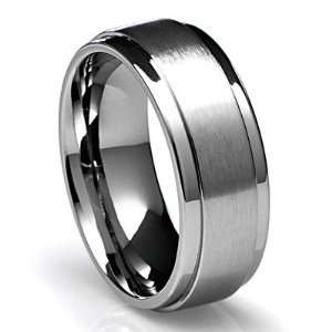  8MM Mens Titanium Ring Wedding Band with Flat Brushed Top 