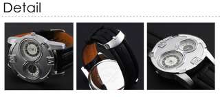   Quartz Movt Wrist Watch Black Leather Band Silver Analog Face  