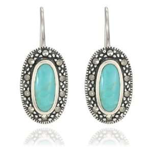   Sterling Silver Marcasite Lab Created Turquoise Oval Earrings Jewelry