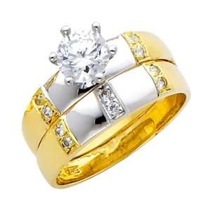 14K Yellow and White Gold Round cut CZ Cubic Ziconia Solitaire Ladies 
