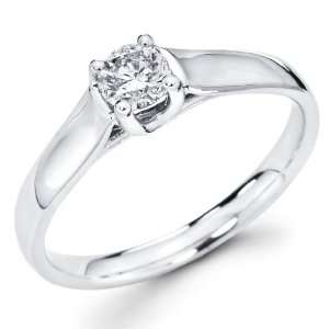  14K White Gold Round cut Diamond Solitaire Engagement Ring 
