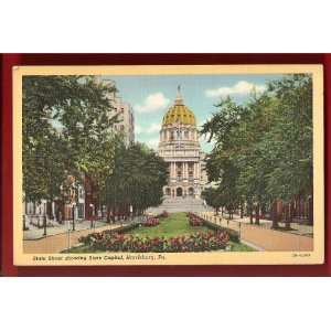  Vintage Postcard State Street Showing State Capitol 