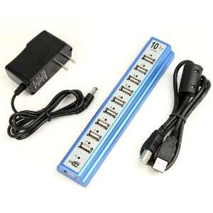  New 10 PORTS USB HUB 2.0 High Speed with Power Adapter 