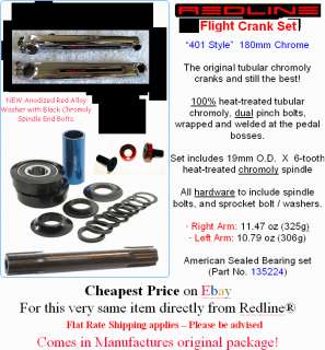 Redline ★ Flight Cranks Chrome 180mm ANY Bearings OS BMX 