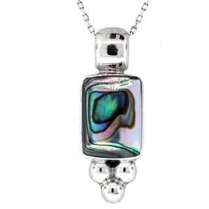   Silver Abalone Inlay Rectangle Pendant with Beads, 18 Jewelry