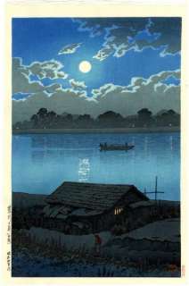 KAWASE HASUI   Japanese Woodblock Print MOON RIVER 1929  