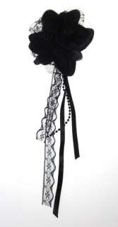 DESIGNER Black Satin Lace Beaded Pin Corsage  