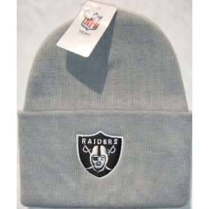  Oakland Raiders NFL Long Beanie Knit Cap Hat Light Grey 