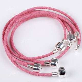 Pink Knitted Cowhide Leather Cord Charm Bracelet 20P  