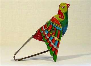 Vintage Tin Litho Bird Whistle Toy with Flapping Wings  