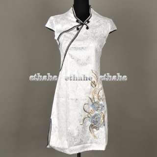 Chinese Floral Chi pao Mini Dress White M/Sz.8 E6CJIY  