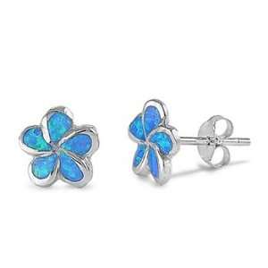  Sterling Silver Blue Opal Star Flower Earrings Jewelry