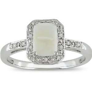  10K White Gold Opal and Diamond Accent Ring Jewelry