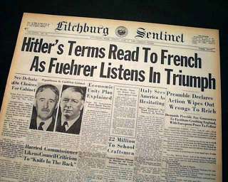 ADOLPH HITLER Captures France 1940 WWII Old Newspaper  