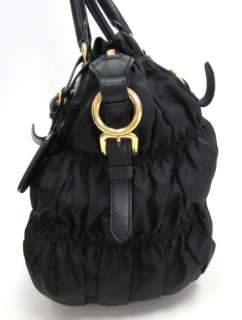 NEW AUTH PRADA Black Ruched Canvas Top Handle Handbag  