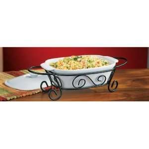  1 QUART RECTANGULAR BANQUET CASSEROLE WITH COVER ON SCROLL 