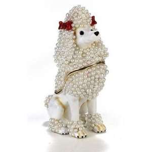    Pearl White Poodle Bejeweled Jeweled Trinket Box 2