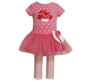   Toddler Girls Spring Easter Pink Tutu Rose Dress & Leggings Set 2T