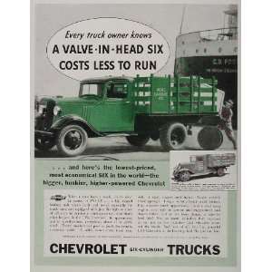 1934 Vintage Ad Green Chevrolet Six Cylinder Truck   Original Print Ad