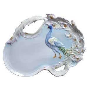 Fanned Tail Peacock Porcelain Dish 