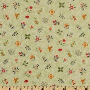  44 Wide Quilters Album Flowers Light Green Fabric By 