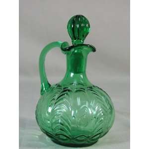 Florida Herringbone Pattern U S Glass Company Green Cruet  