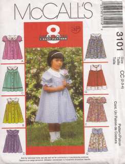 McCALLS 3101 Girls Toddlers Dress 2, 3, 4 NEW PATTERN  