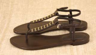 Burberry Womens Metal Stitch Brown Leather Thongs Sandals 36.5 size 6 