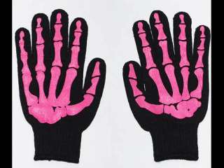   Misfit Pink Skeleton Bones Black Work Gloves Goth Horror PUNK  