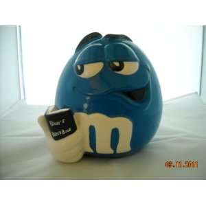  M&Ms Blue Looking At His Black Book Candy Jar New 