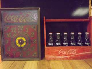 Rare Vintage Coca Cola Clock & Wooden Bottle Carrier Crate  