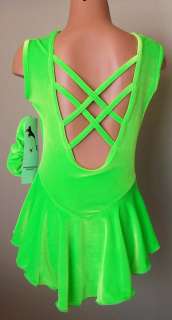 New Lime Green Velvet Sleeveless Figure Skating Dress 6X/7 CS  