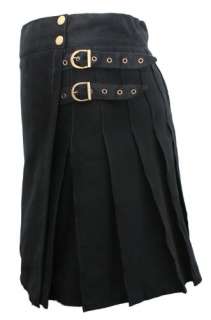 New Ladies Black Cotton Utility Kilt Skirt Sizes 8 26  