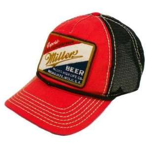  MILLER BEER MILWAUKEE PATCH MESH SNAPBACK HAT CAP RED 