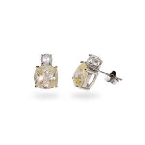 Glamorous White and Canary CZ Double Stud Earrings Eves 