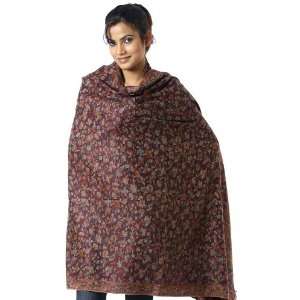 Coffee Brown Kani Shawl with Multi Color Woven Flowers All Over   Pure 