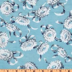    Wide Jolie Fleur Shirting Floral White/Sky Blue Fabric By The Yard