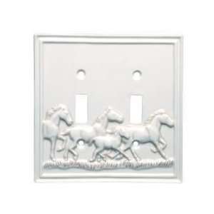  White HORSES Double SWITCHPLATE COVER home decor