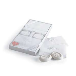   Do Mr. and Mrs. White Linen Towel and Soap Set